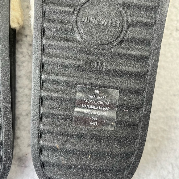 NEW Women's Nine West Cream Faux Fur Slip On Sandals Size 9 M - Picture 6 of 7